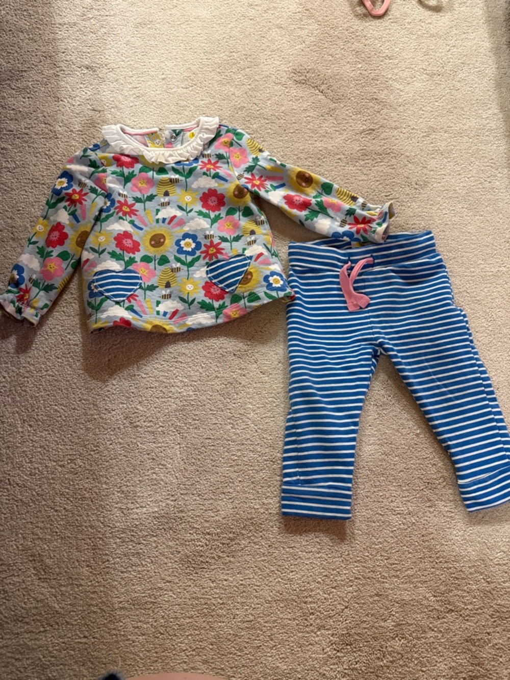 Baby Boden White Ruffle-Neck Floral Top with Multicolor Flowers